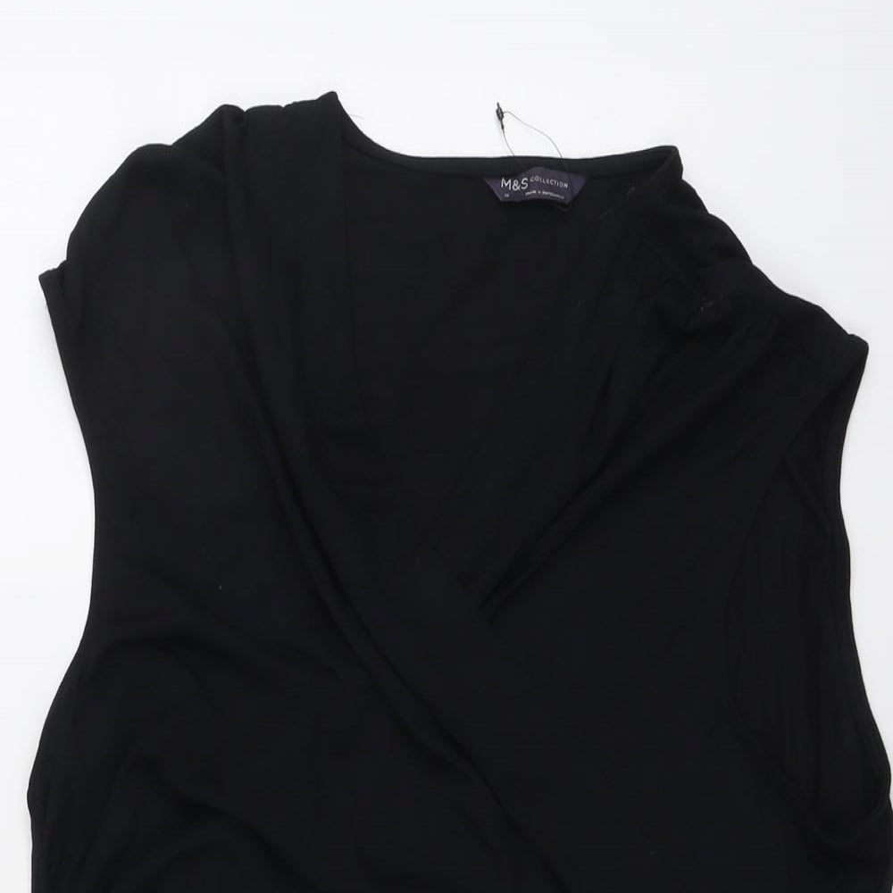 Marks and Spencer Womens Black Modal Basic T-Shirt Size 18 V-Neck - Wrap Style