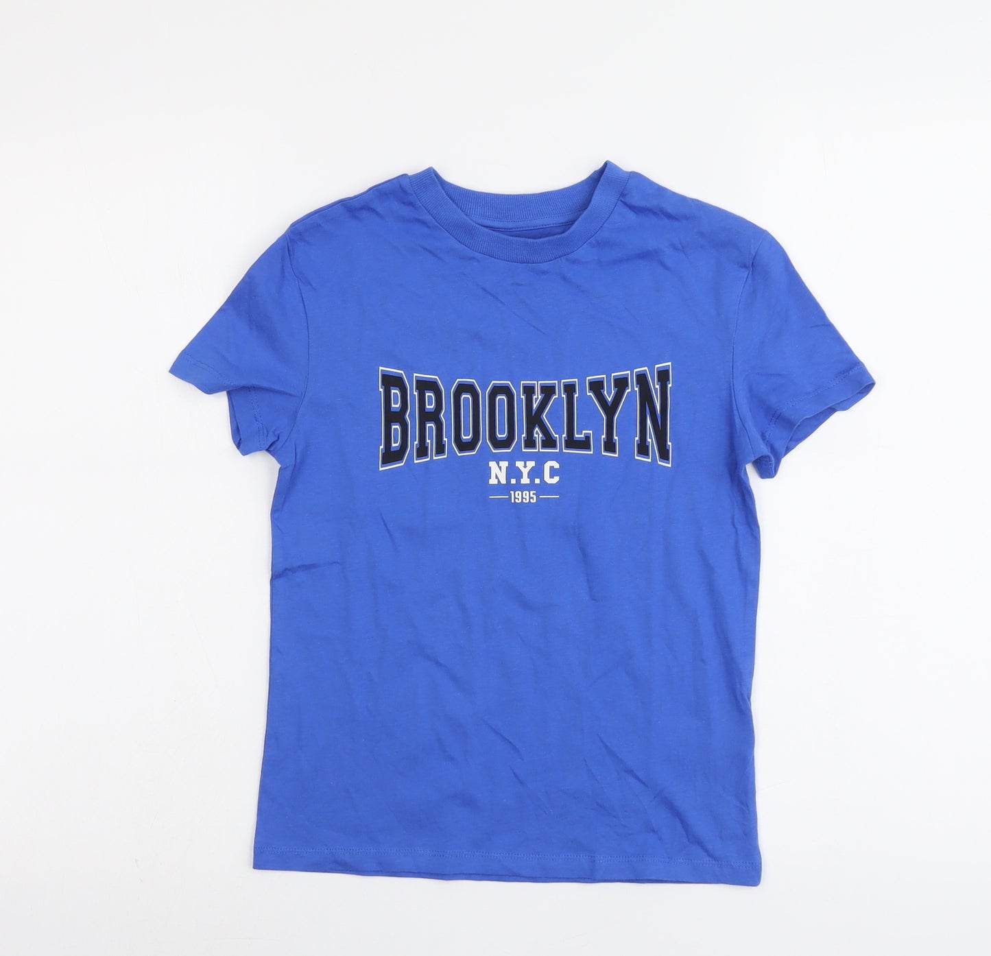 Marks and Spencer Boys Blue Cotton Basic T-Shirt Size 7-8 Years Round Neck Pullover - Brooklyn NYC