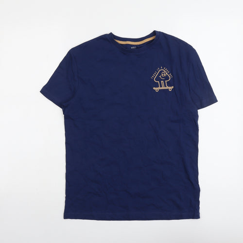 Marks and Spencer Boys Blue Cotton Basic T-Shirt Size 12-13 Years Round Neck Pullover - Today Is A Good Day