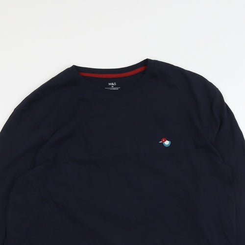 Marks and Spencer Mens Blue Cotton T-Shirt Size M Round Neck