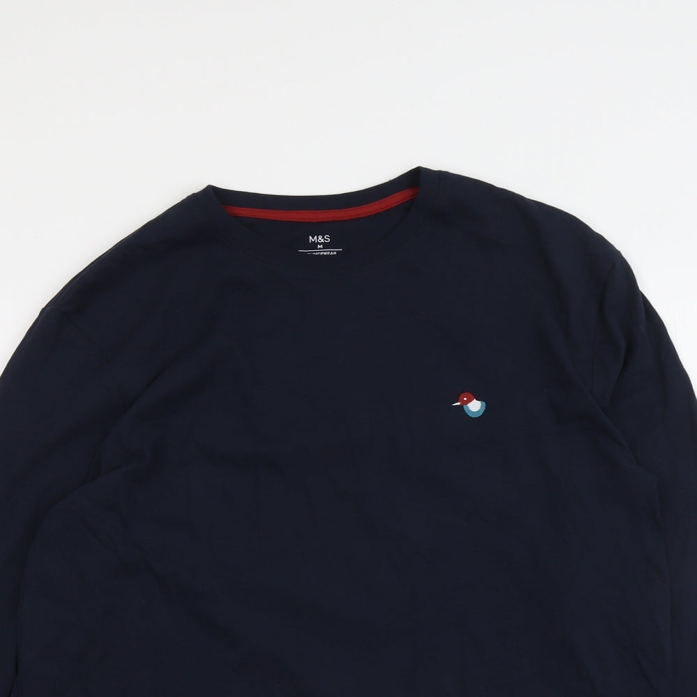 Marks and Spencer Mens Blue Cotton T-Shirt Size M Round Neck