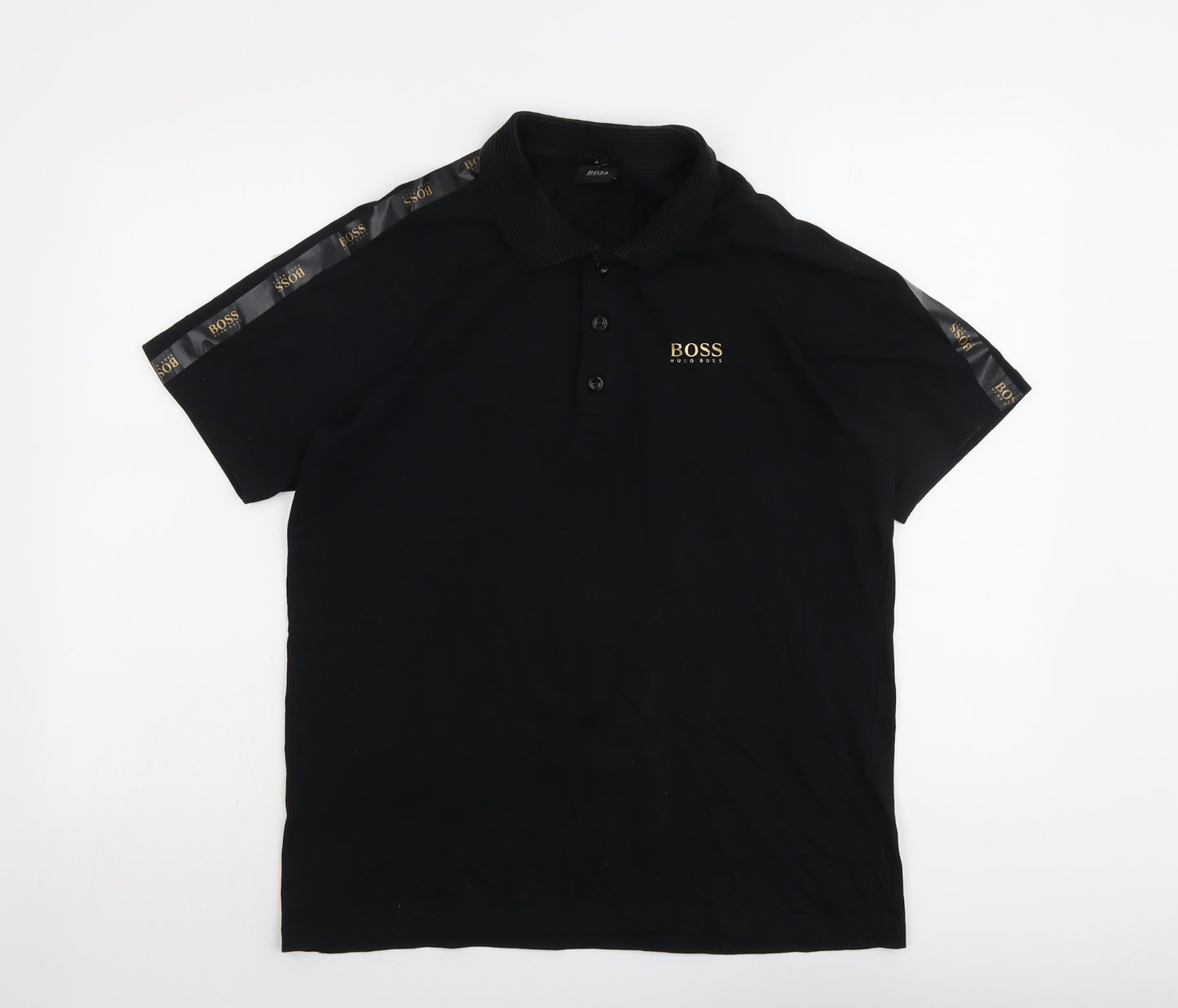 HUGO BOSS Mens Black Cotton Polo Size M Collared Button