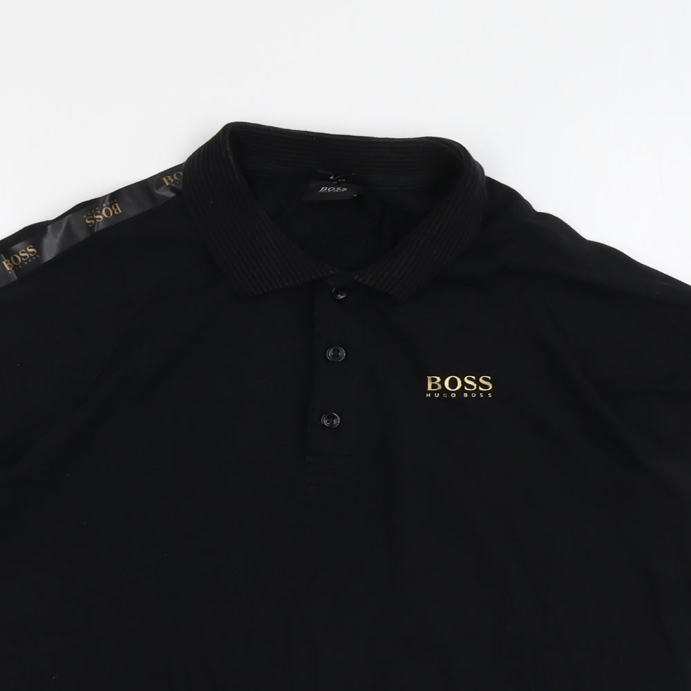 HUGO BOSS Mens Black Cotton Polo Size M Collared Button