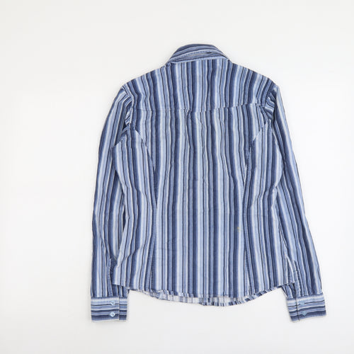 NEXT Womens Blue Striped Cotton Basic Button-Up Size 10 Collared