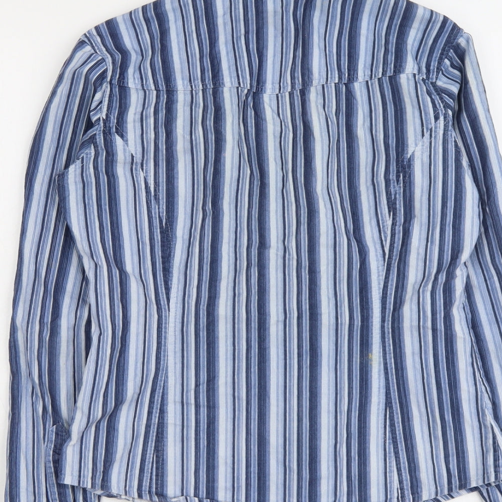 NEXT Womens Blue Striped Cotton Basic Button-Up Size 10 Collared