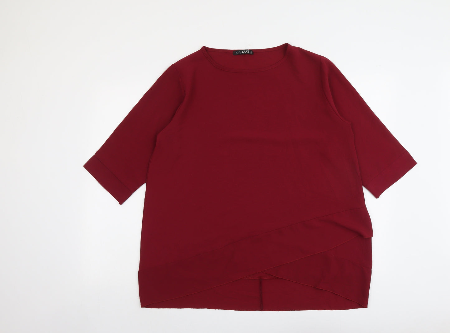 Quiz Womens Red Polyester Basic Blouse Size 16 Round Neck