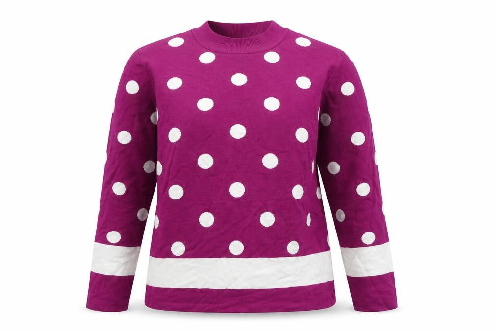 Front view of Paramour women’s purple high neck polka dot viscose jumper, size L