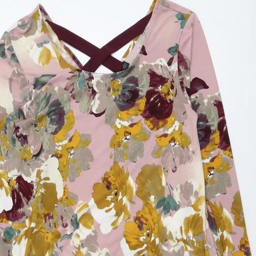 Nina Leonard Womens Multicoloured Geometric Polyester A-Line Size M Round Neck Pullover