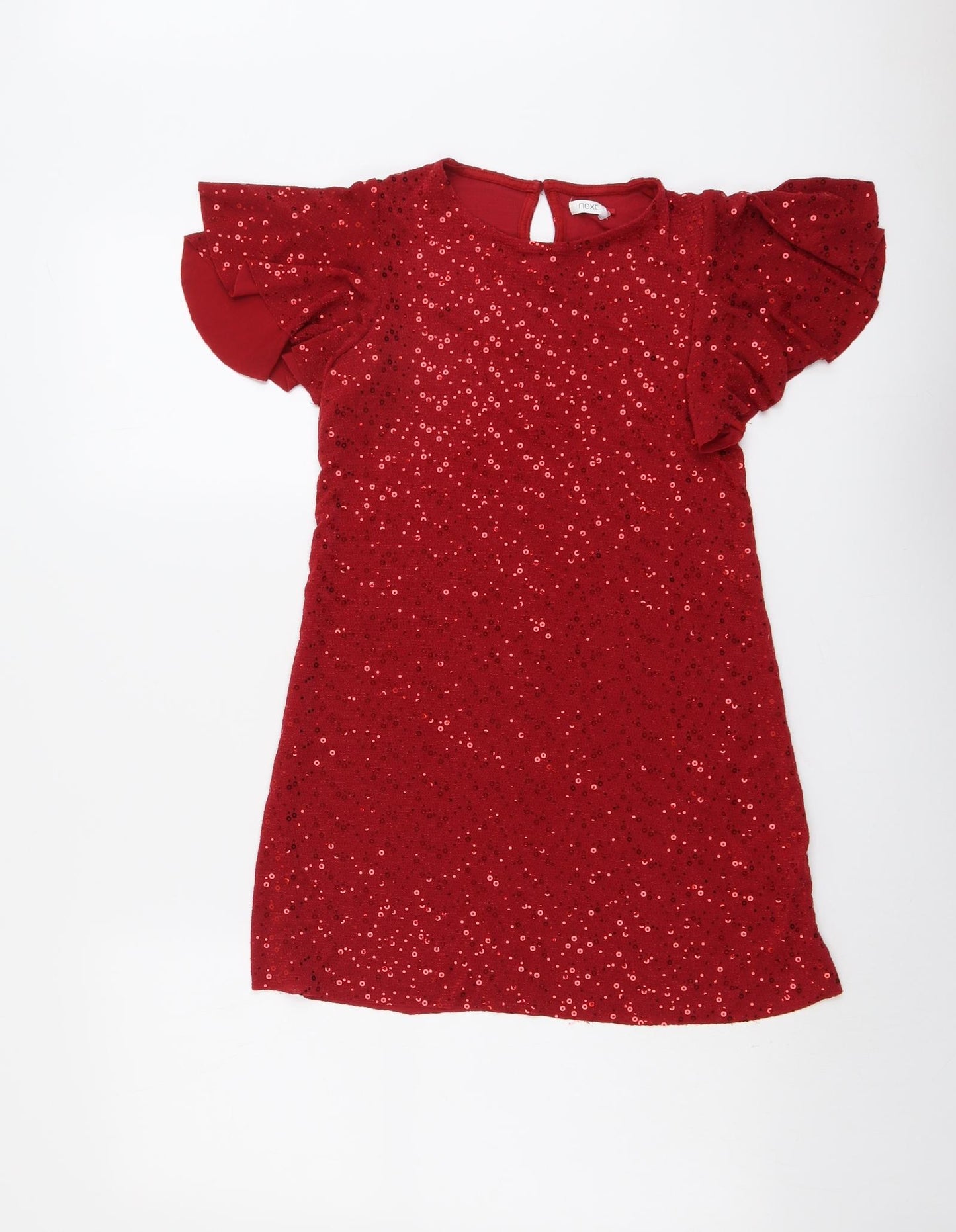 NEXT Girls Red Nylon A-Line Size 10 Years Round Neck Pullover - Ruffle Sleeve