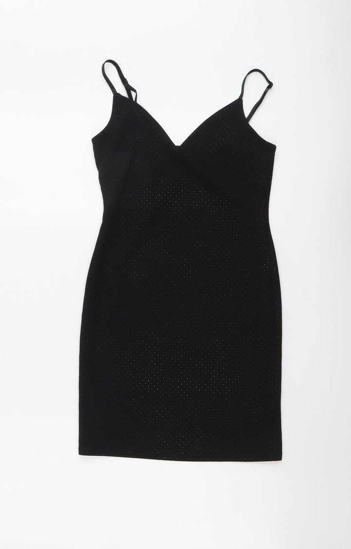 Topshop Womens Black Geometric Polyester Shift Size 6 Sweetheart Pullover