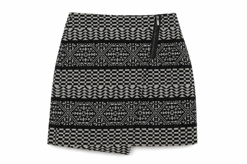 Marks and Spencer Womens Black Geometric Acrylic A-Line Skirt Size 10 Zip