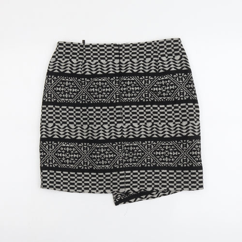 Marks and Spencer Womens Black Geometric Acrylic A-Line Skirt Size 10 Zip
