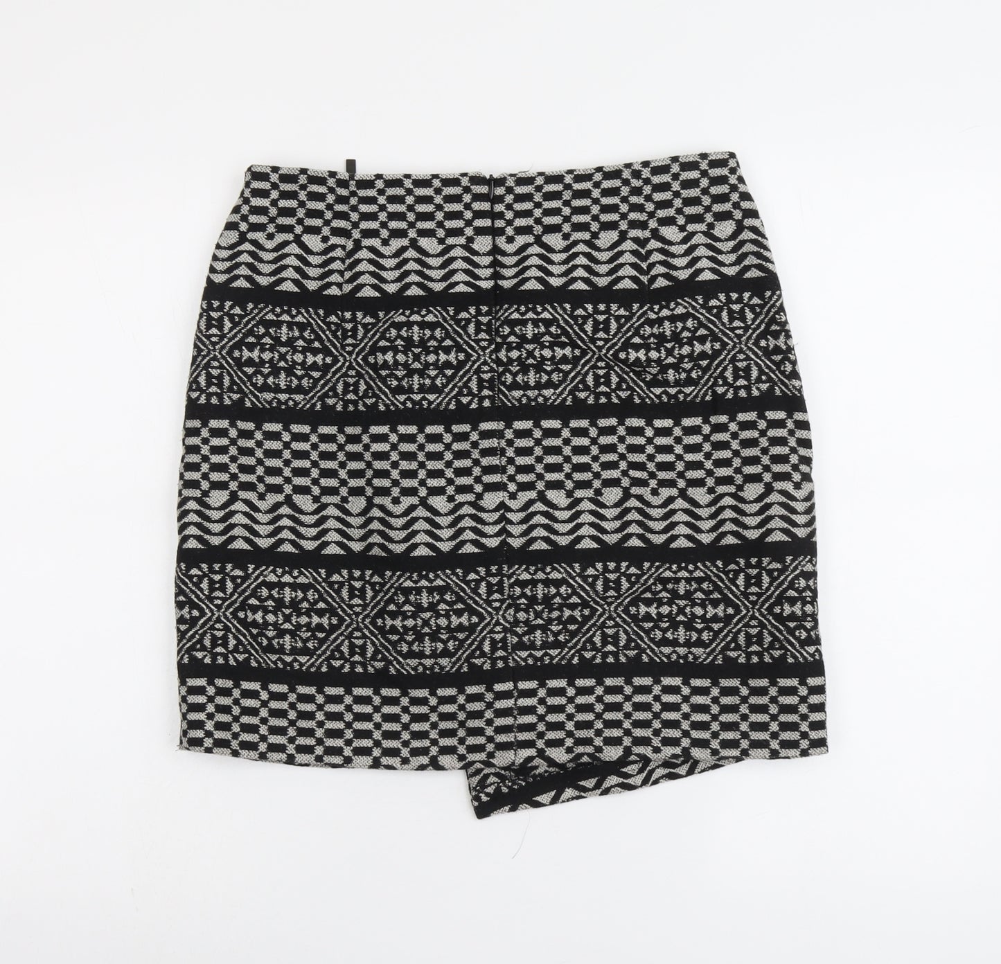 Marks and Spencer Womens Black Geometric Acrylic A-Line Skirt Size 10 Zip