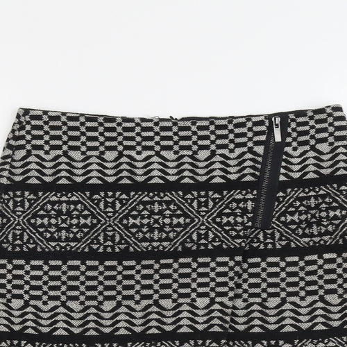 Marks and Spencer Womens Black Geometric Acrylic A-Line Skirt Size 10 Zip