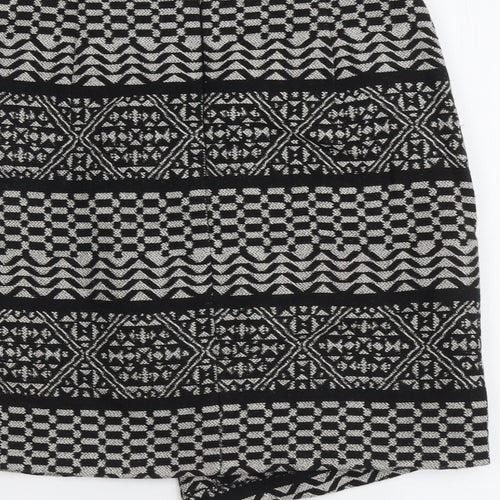 Marks and Spencer Womens Black Geometric Acrylic A-Line Skirt Size 10 Zip