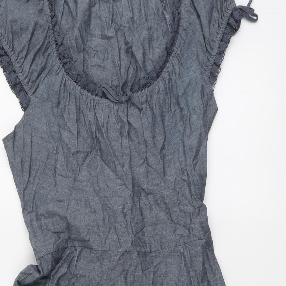 Marks and Spencer Womens Blue Cotton A-Line Size 14 Round Neck Pullover