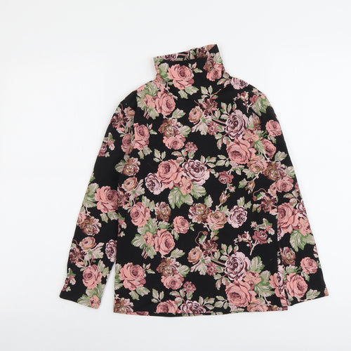 NEXT Girls Black Floral Cotton Basic T-Shirt Size 10 Years Roll Neck Pullover
