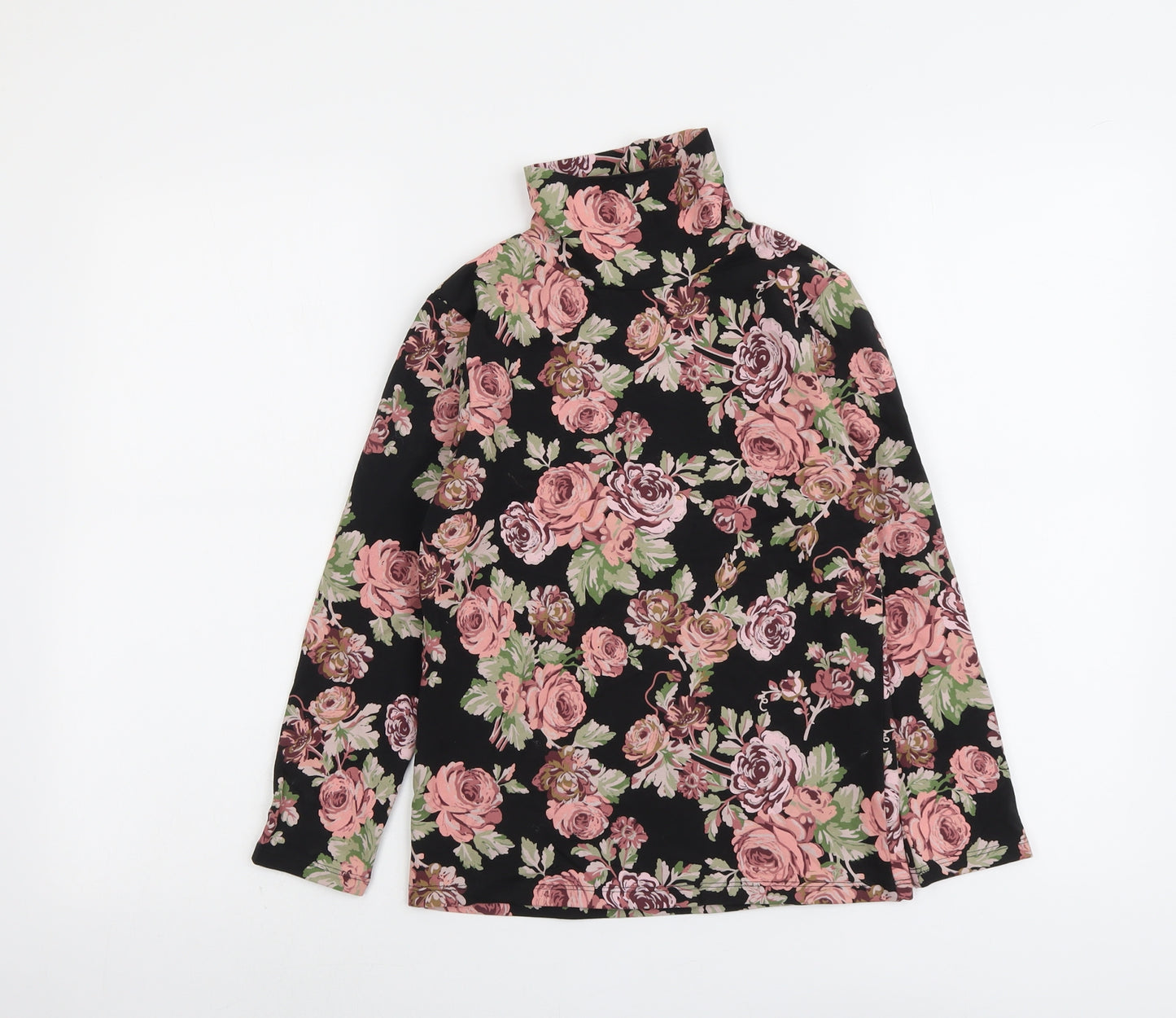 NEXT Girls Black Floral Cotton Basic T-Shirt Size 10 Years Roll Neck Pullover