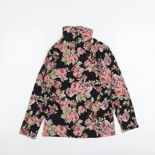 NEXT Girls Black Floral Cotton Basic T-Shirt Size 10 Years Roll Neck Pullover