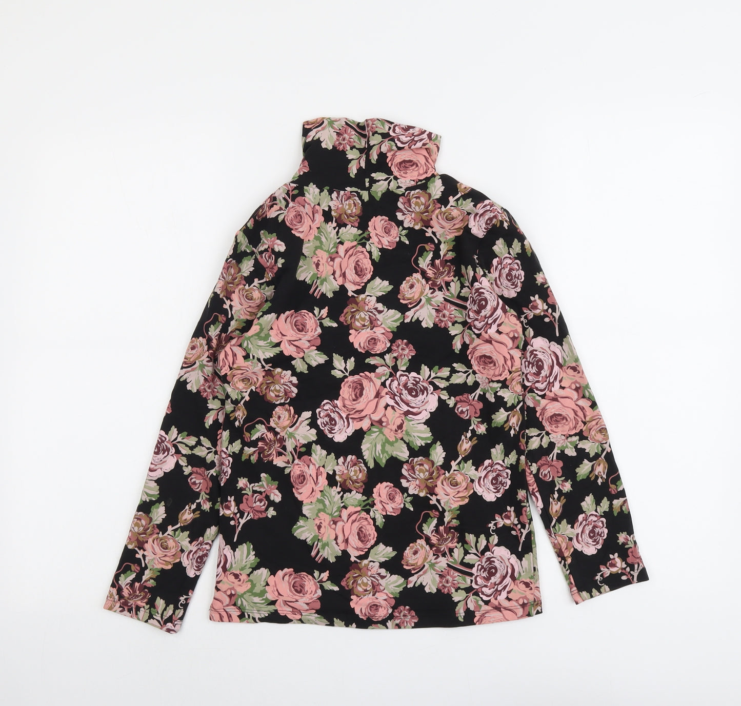 NEXT Girls Black Floral Cotton Basic T-Shirt Size 10 Years Roll Neck Pullover