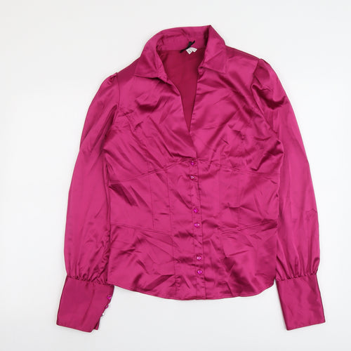 NEXT Womens Purple Polyester Basic Button-Up Size 12 Collared