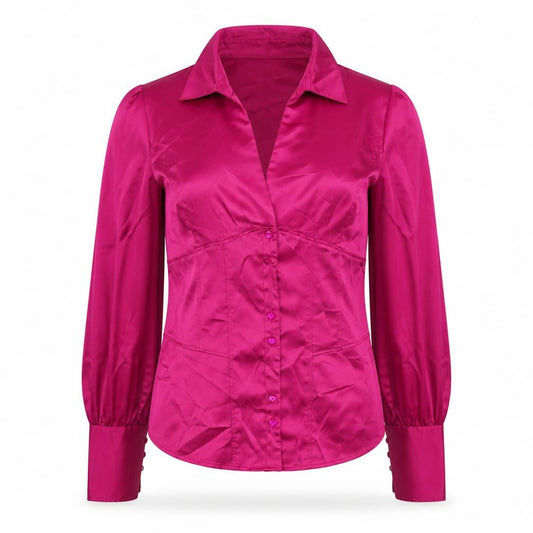 Front view of Next women’s purple polyester basic button-up, size UK 12, collared