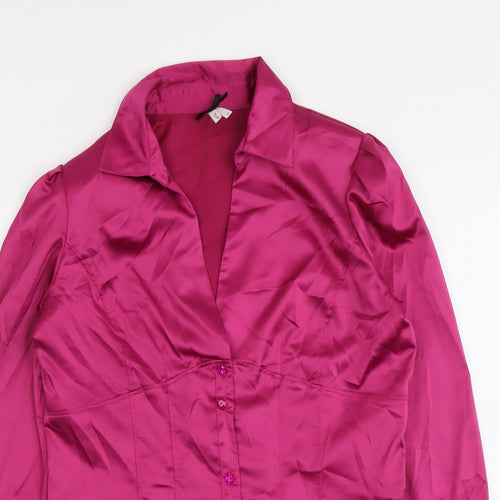 NEXT Womens Purple Polyester Basic Button-Up Size 12 Collared