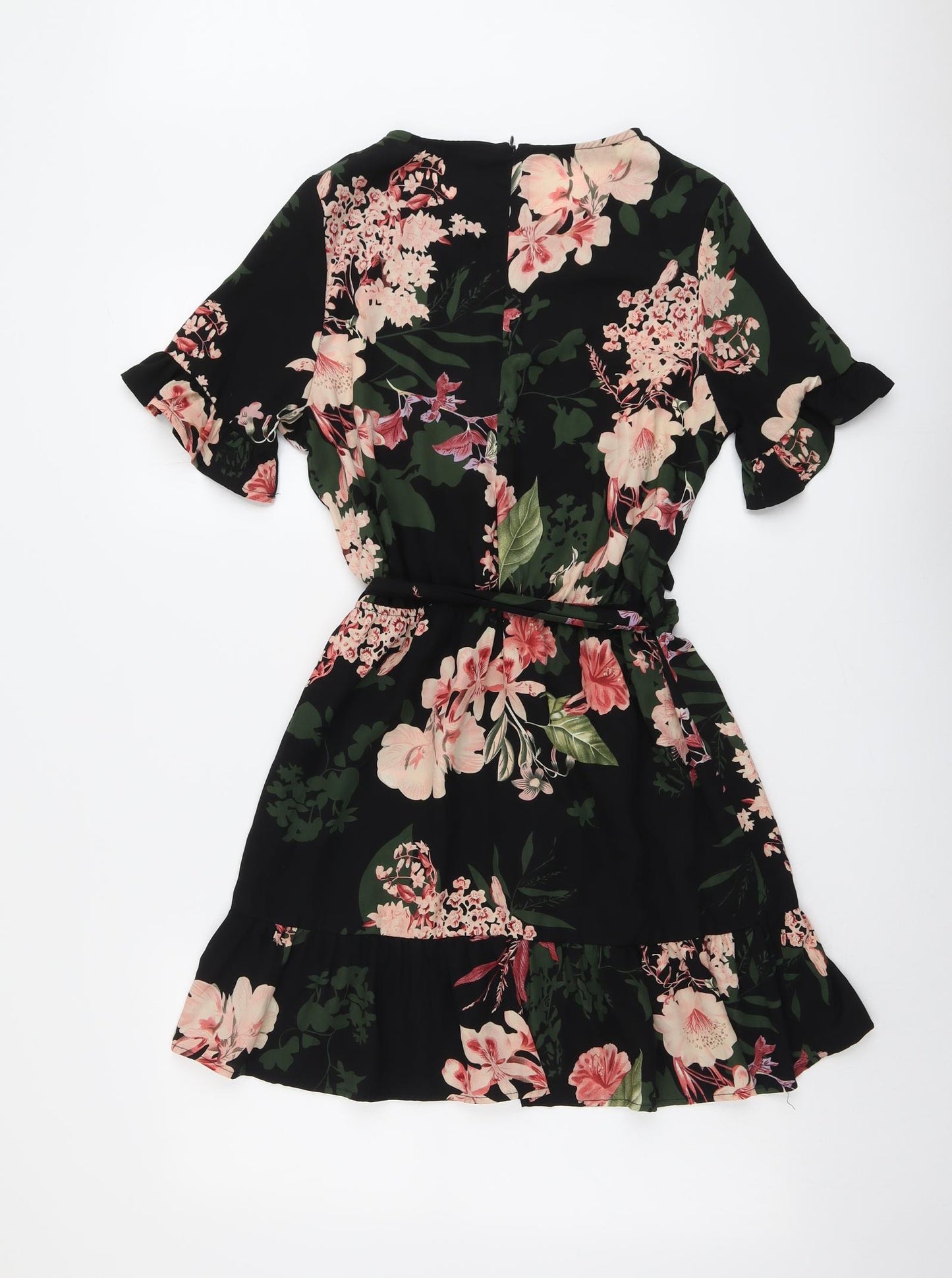 Quiz Womens Black Floral Polyester A-Line Size 10 Round Neck Zip