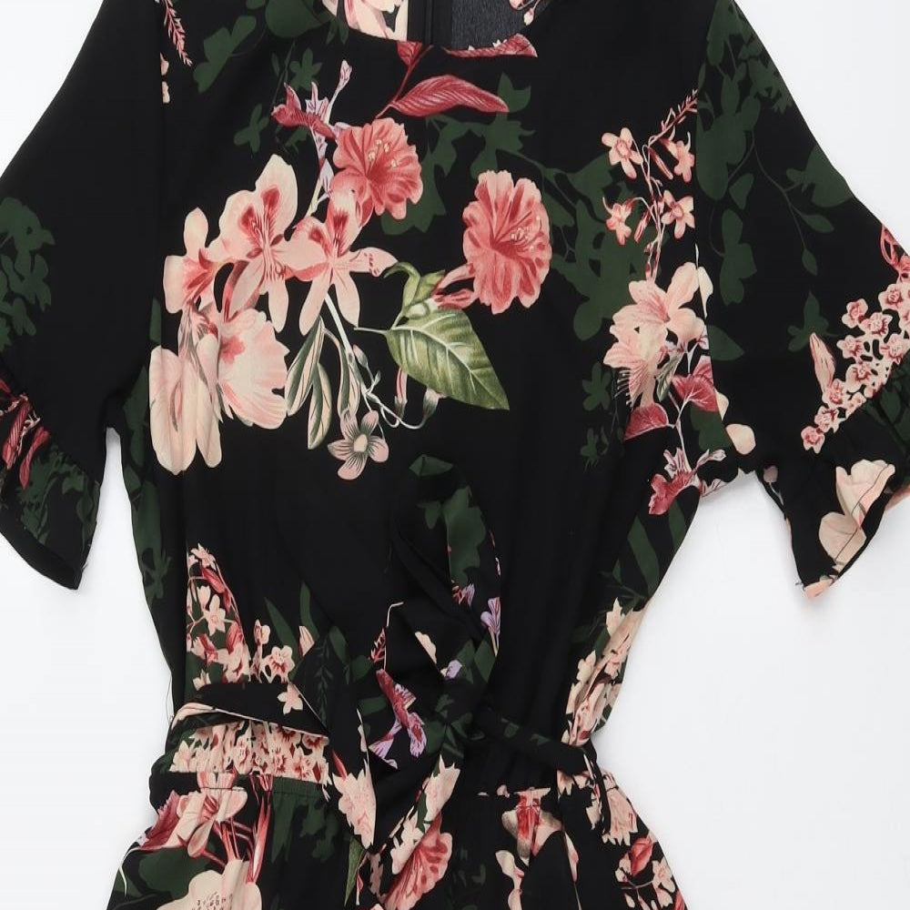 Quiz Womens Black Floral Polyester A-Line Size 10 Round Neck Zip