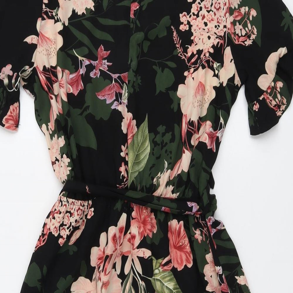 Quiz Womens Black Floral Polyester A-Line Size 10 Round Neck Zip
