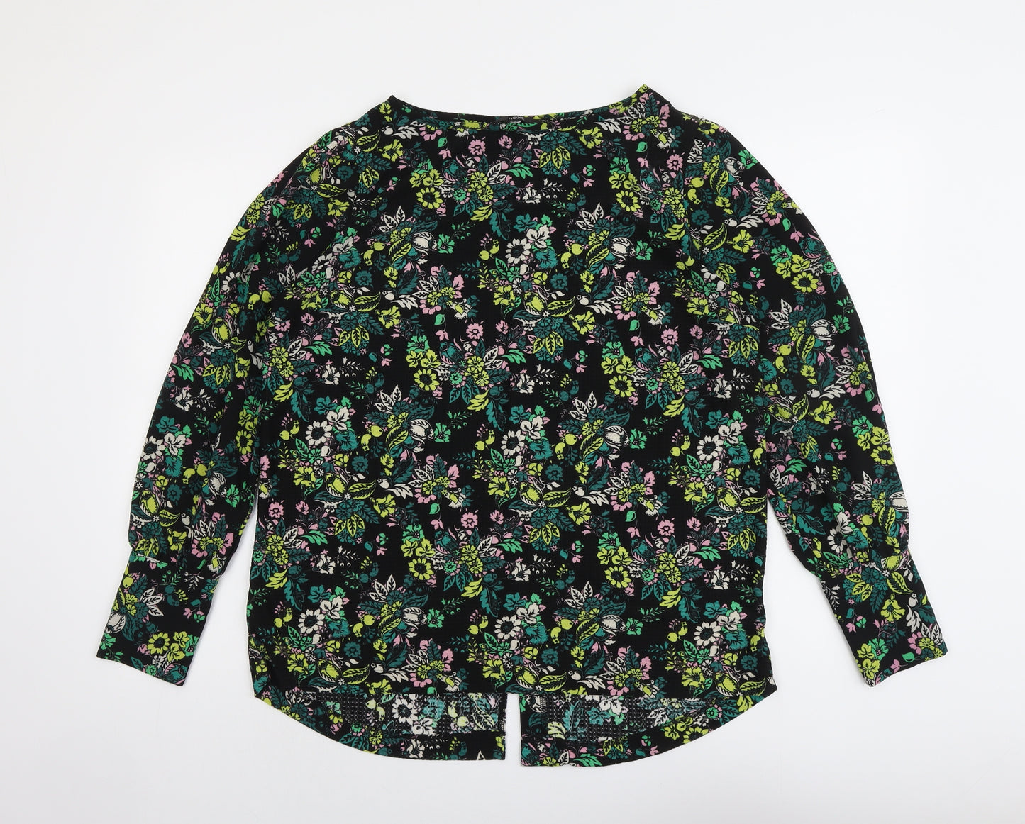 NEXT Womens Black Floral Polyester Basic Blouse Size 16 Round Neck