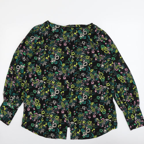 NEXT Womens Black Floral Polyester Basic Blouse Size 16 Round Neck