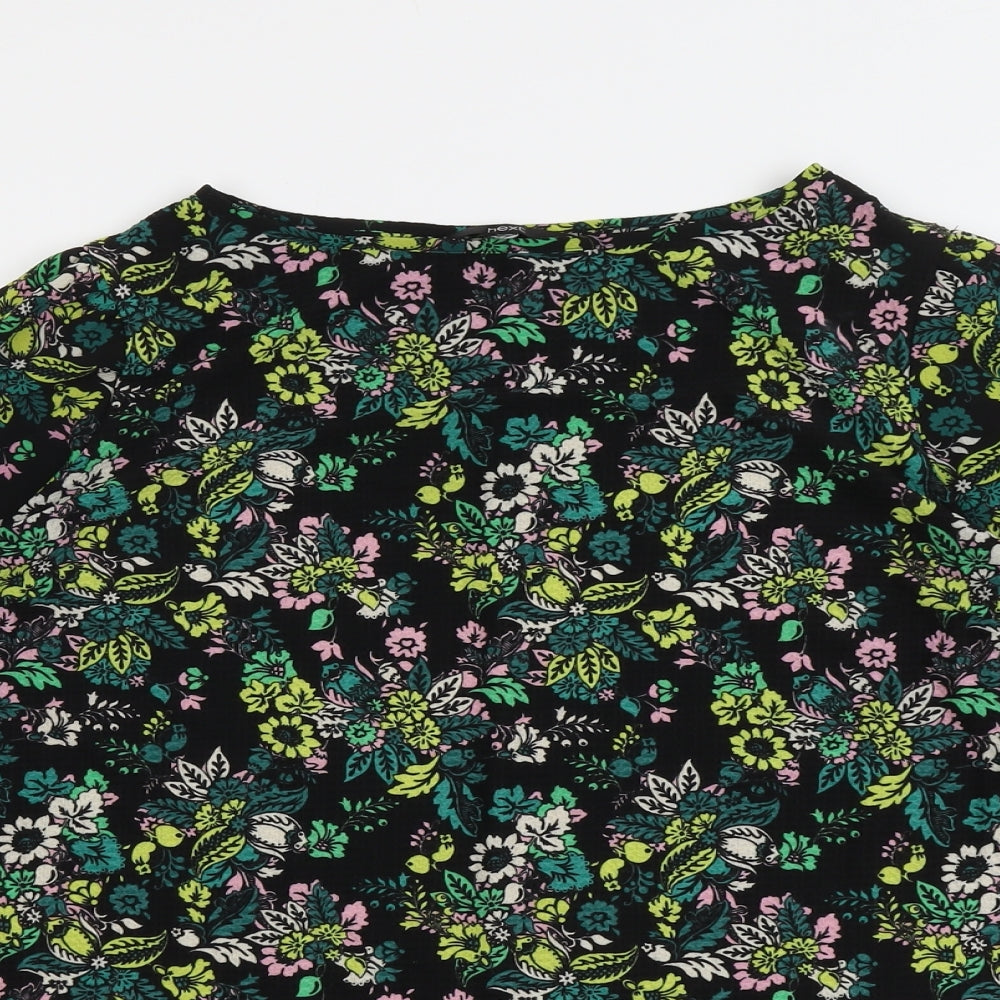 NEXT Womens Black Floral Polyester Basic Blouse Size 16 Round Neck