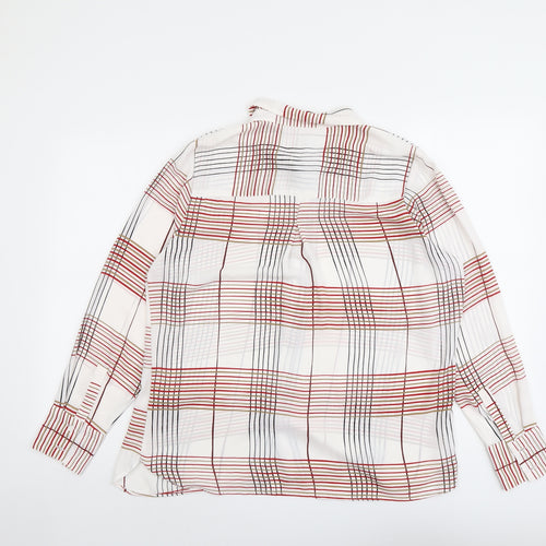 Marks and Spencer Womens White Geometric Polyester Basic Button-Up Size 14 Collared