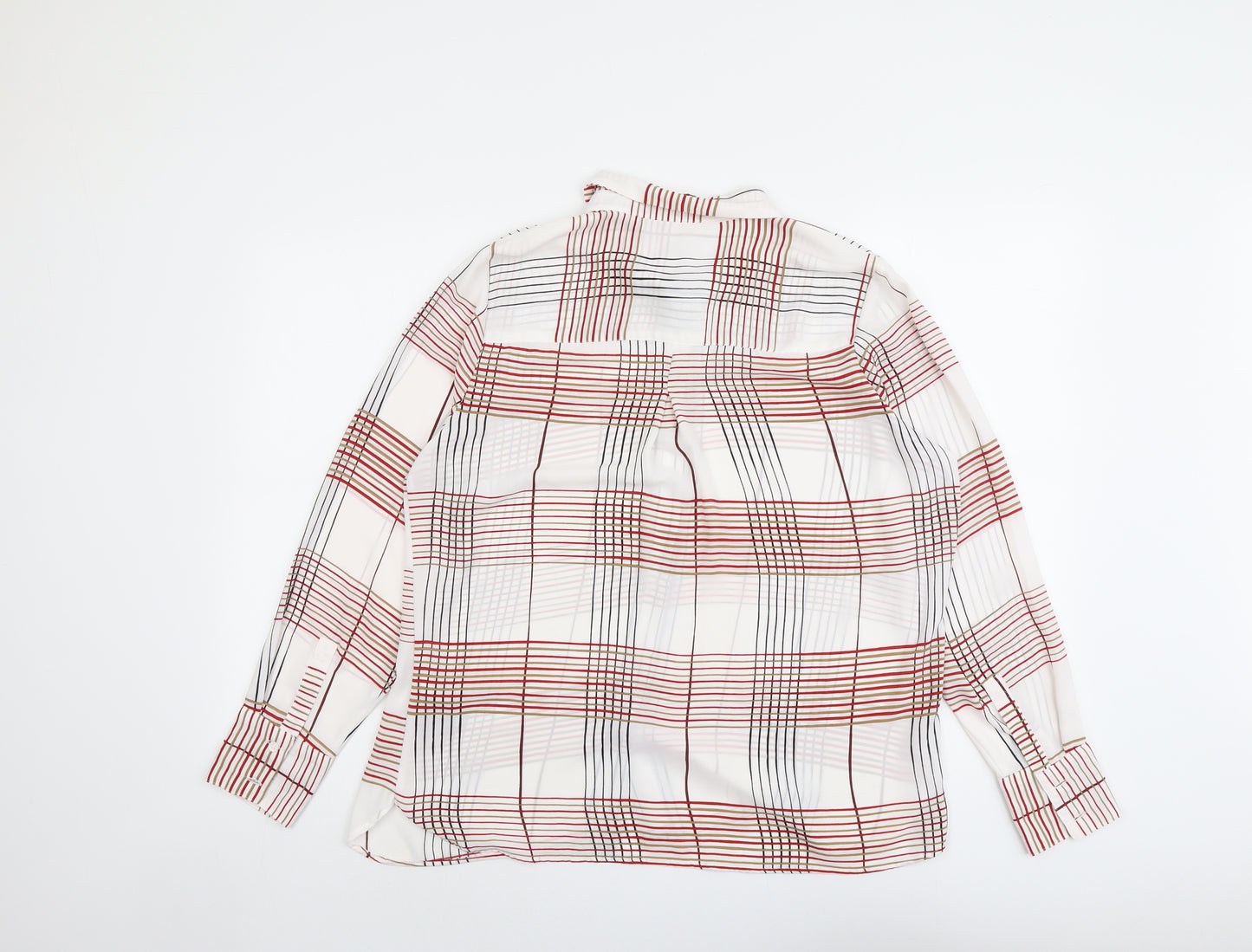 Marks and Spencer Womens White Geometric Polyester Basic Button-Up Size 14 Collared