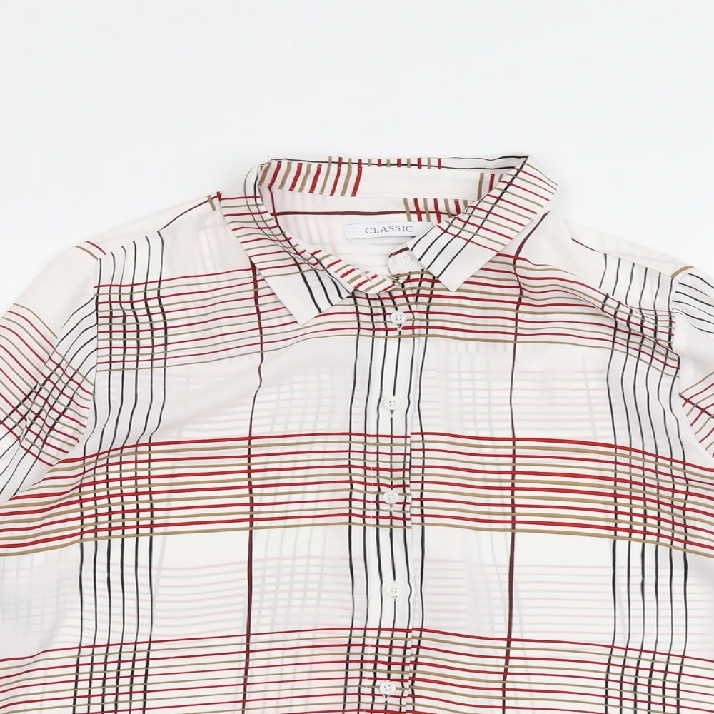 Marks and Spencer Womens White Geometric Polyester Basic Button-Up Size 14 Collared