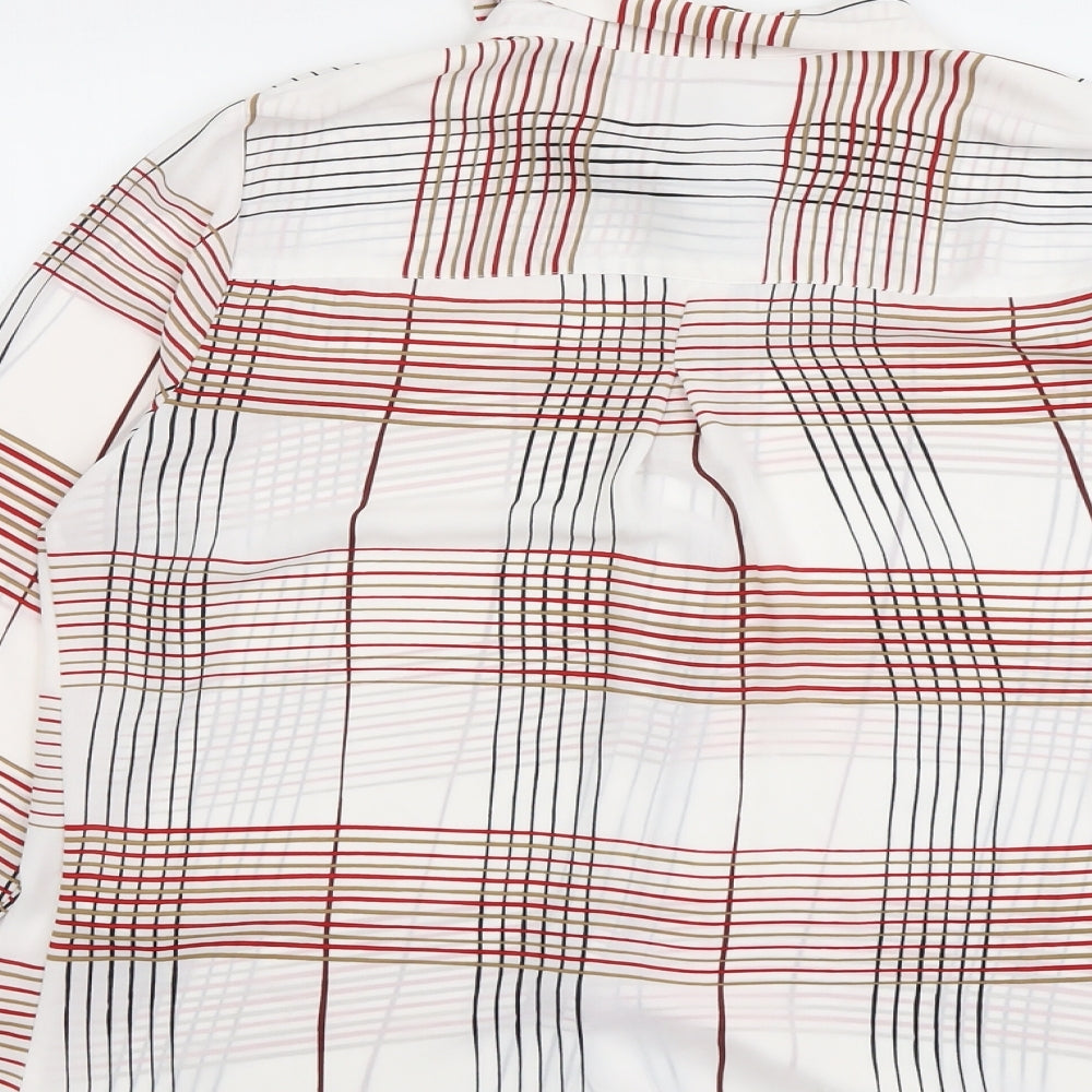 Marks and Spencer Womens White Geometric Polyester Basic Button-Up Size 14 Collared