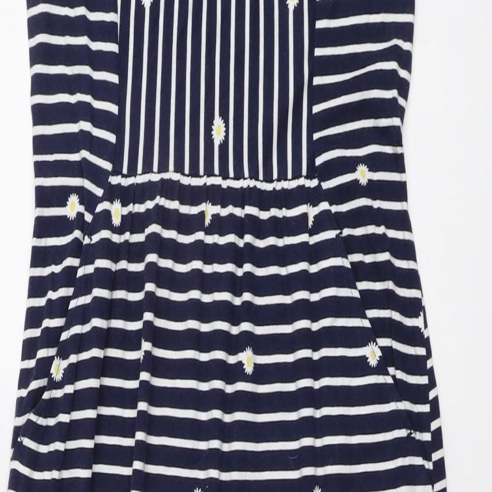 Joules Womens Blue Geometric Cotton A-Line Size 12 Round Neck Pullover