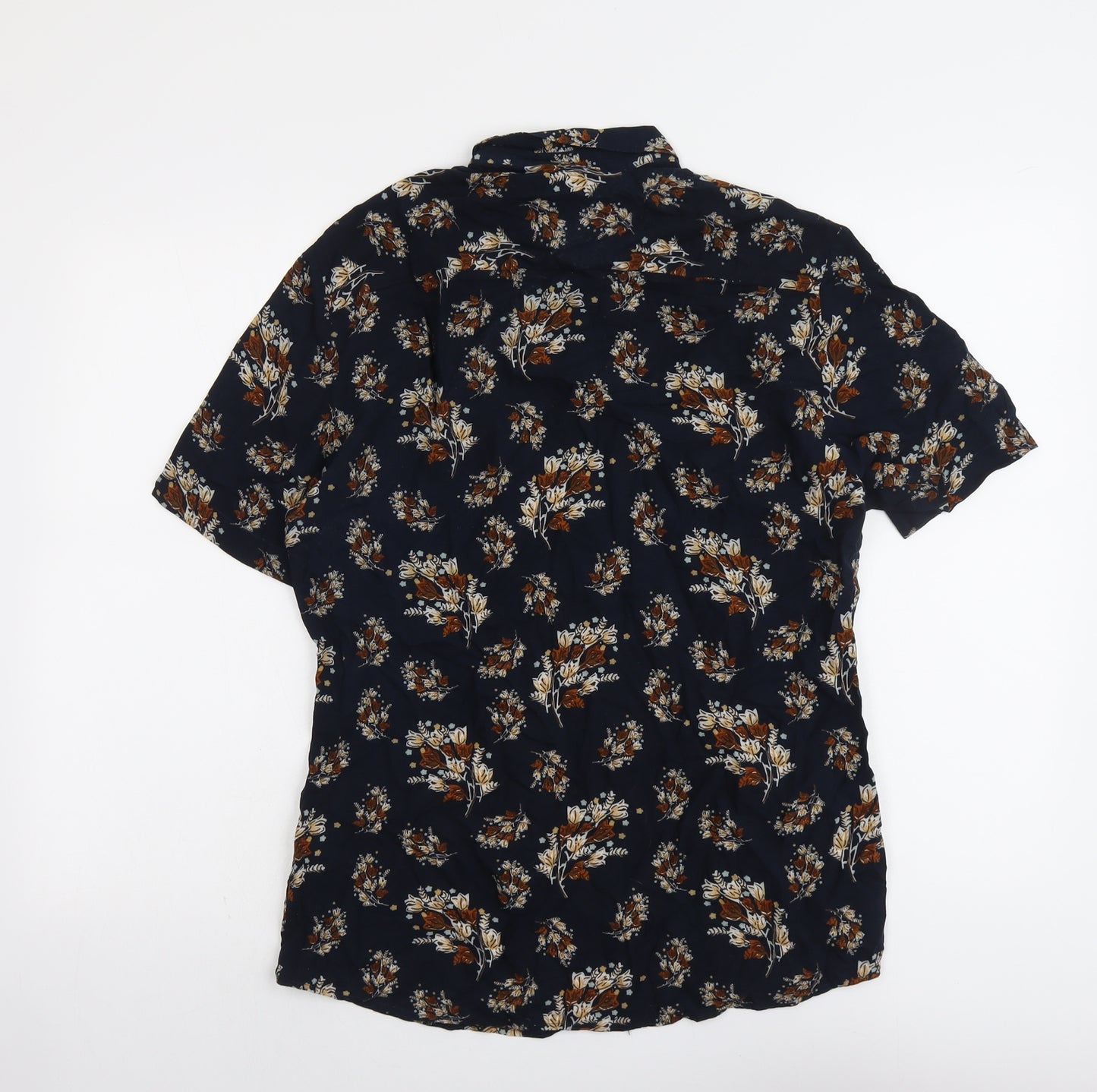 River Island Mens Blue Floral Viscose Button-Up Size M Collared Button