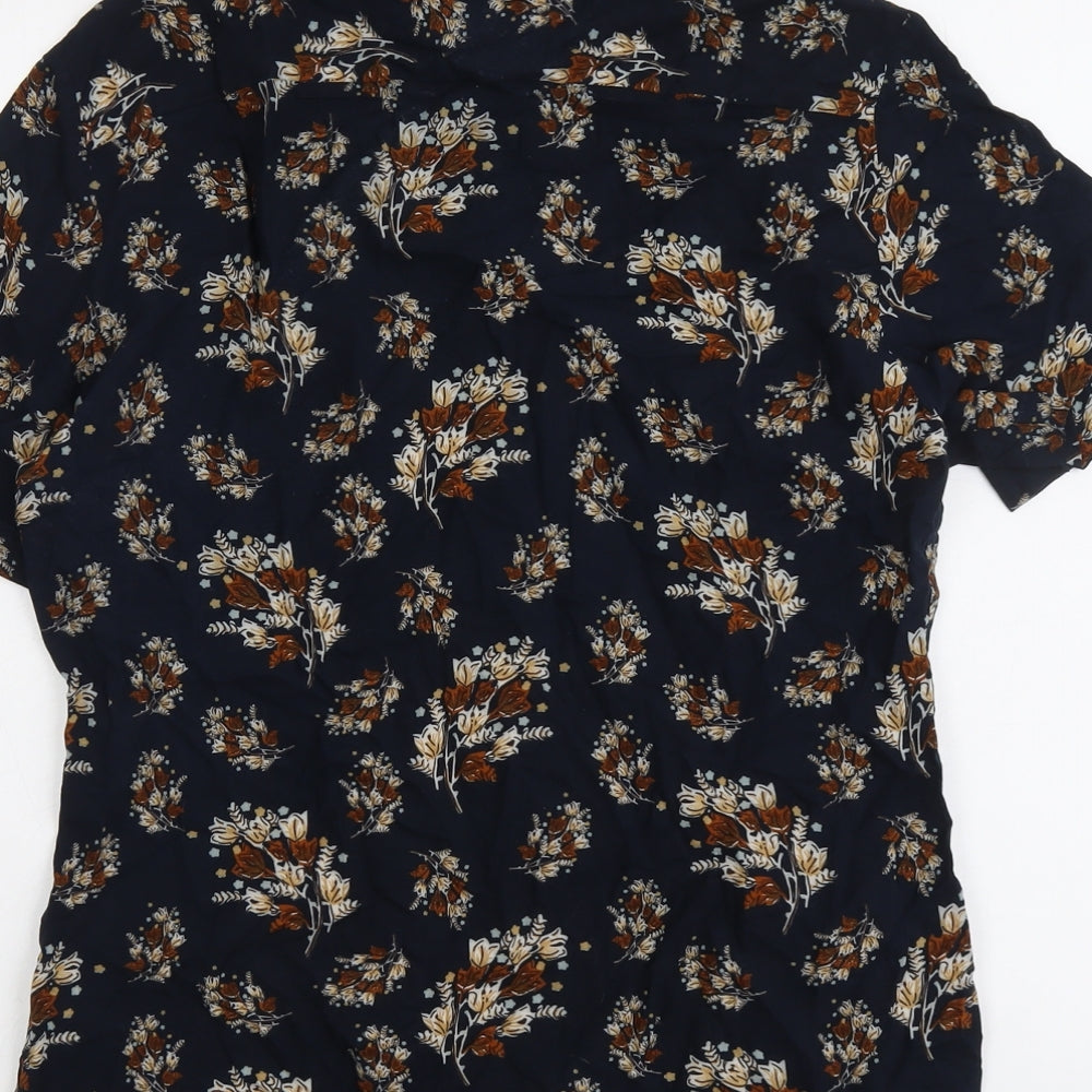 River Island Mens Blue Floral Viscose Button-Up Size M Collared Button