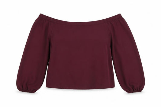 Front view of New Look women’s purple polyester basic blouse, size UK 10, off the shoulder