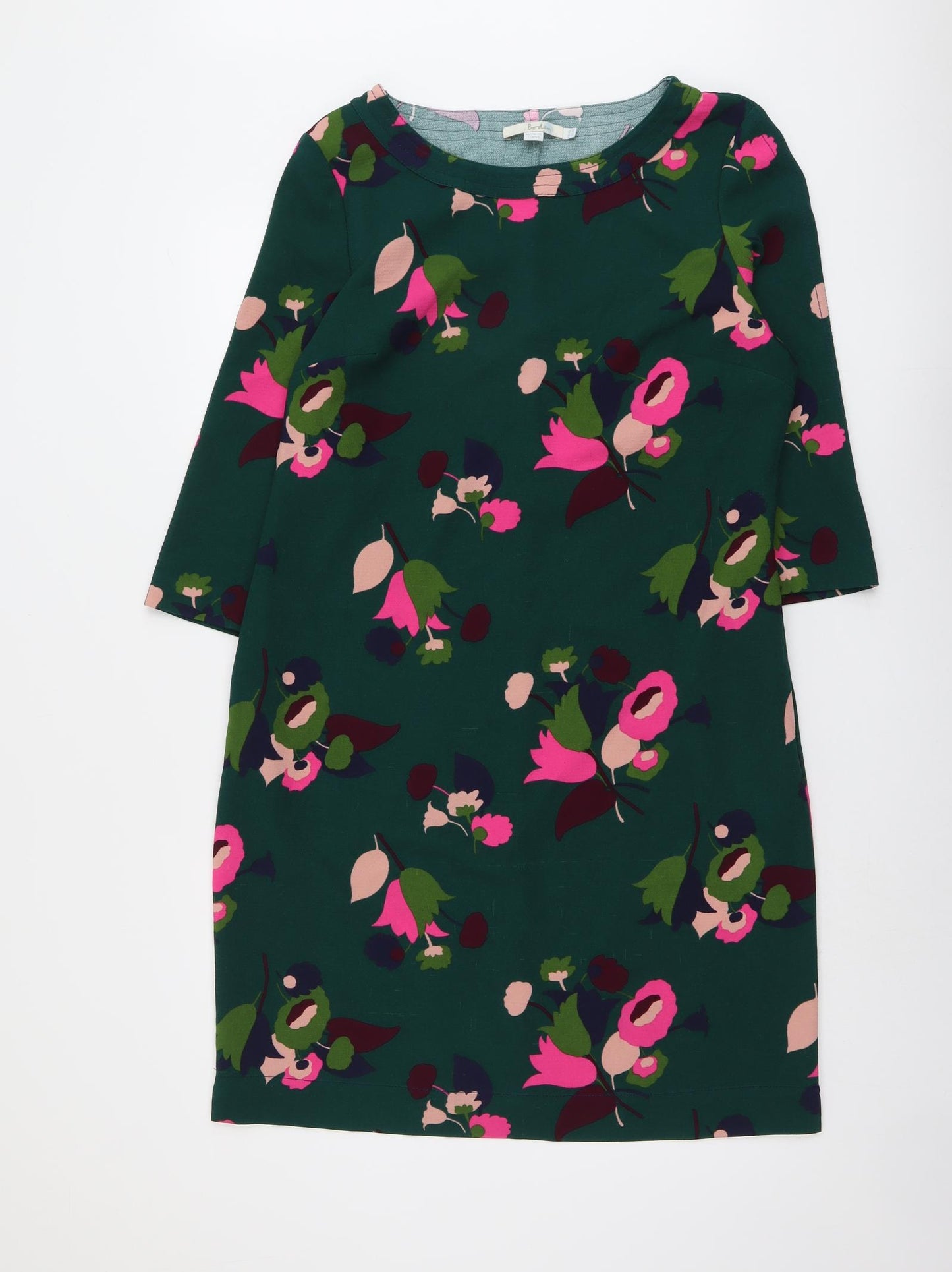Boden Womens Green Floral Polyester A-Line Size 14 Round Neck Pullover