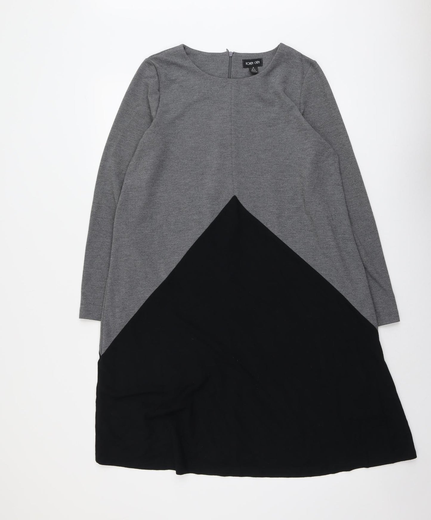 Ronen Chen Womens Grey Colourblock Viscose Jumper Dress Size 12 Round Neck Zip