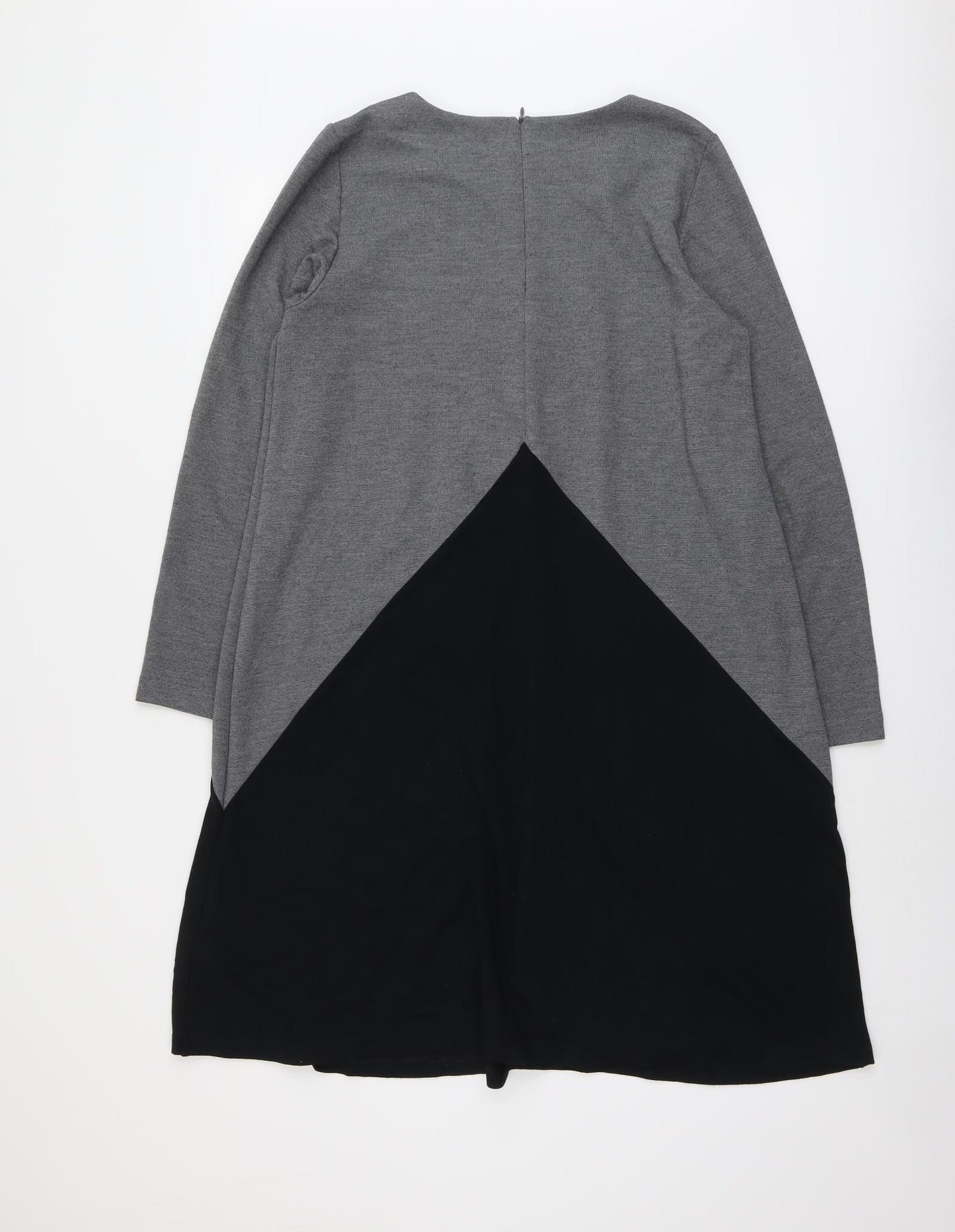 Ronen Chen Womens Grey Colourblock Viscose Jumper Dress Size 12 Round Neck Zip