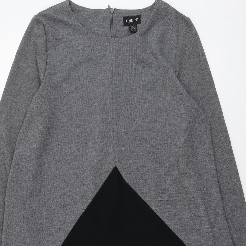 Ronen Chen Womens Grey Colourblock Viscose Jumper Dress Size 12 Round Neck Zip