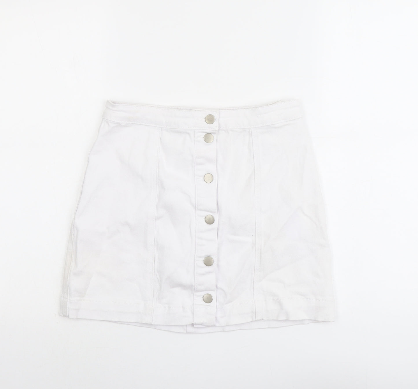 Boohoo Womens White Cotton A-Line Skirt Size 10 Button