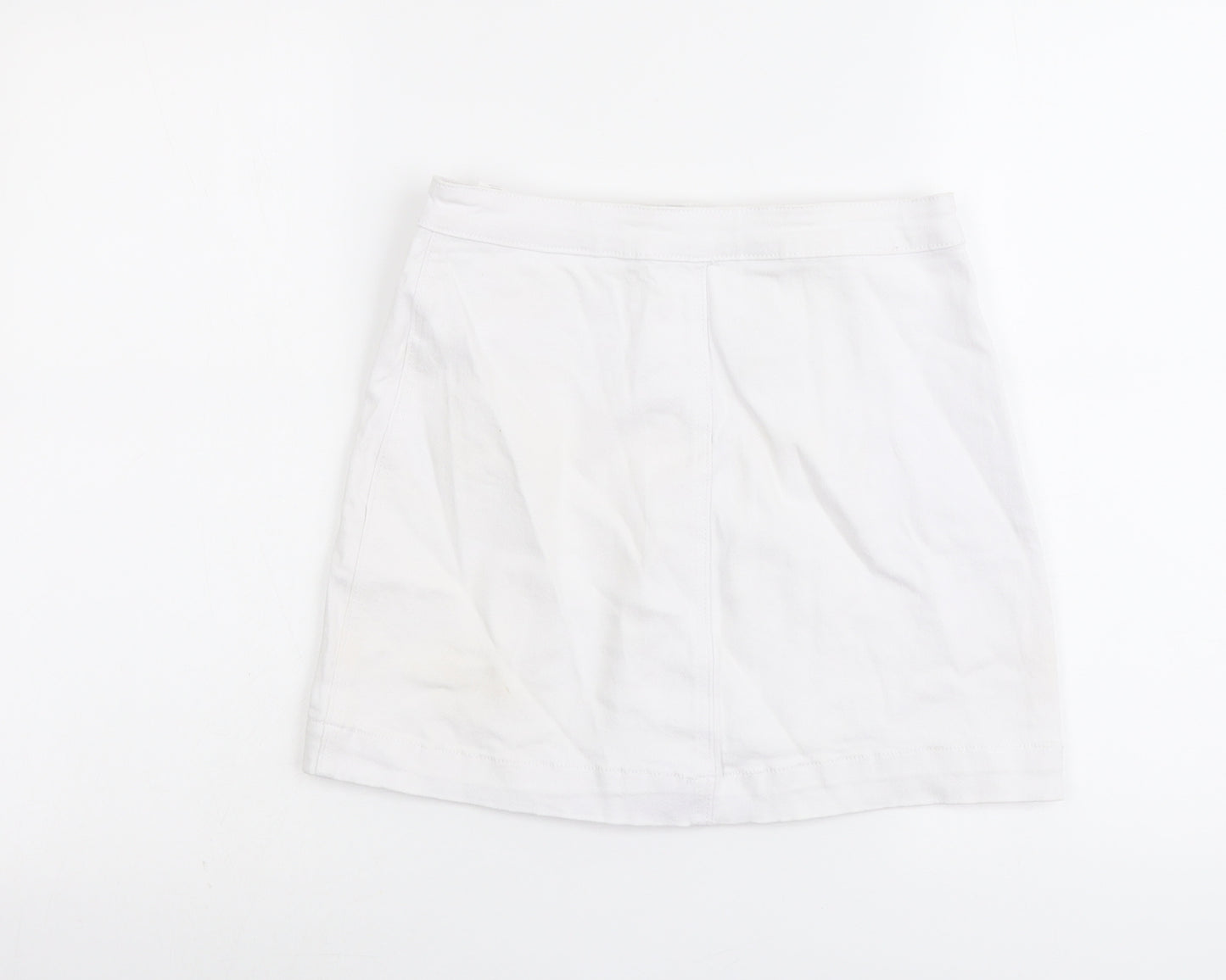 Boohoo Womens White Cotton A-Line Skirt Size 10 Button