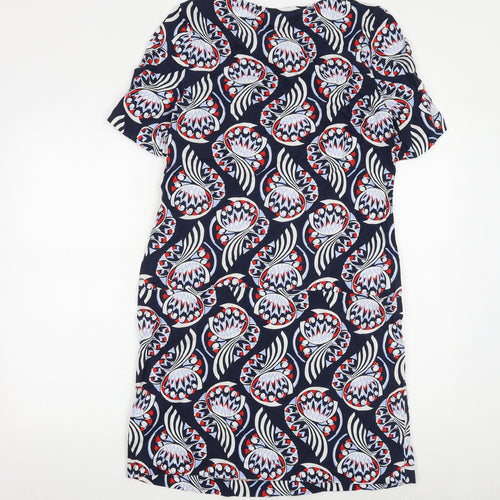 Marks and Spencer Womens Blue Geometric Flax Shift Size 12 Round Neck Pullover