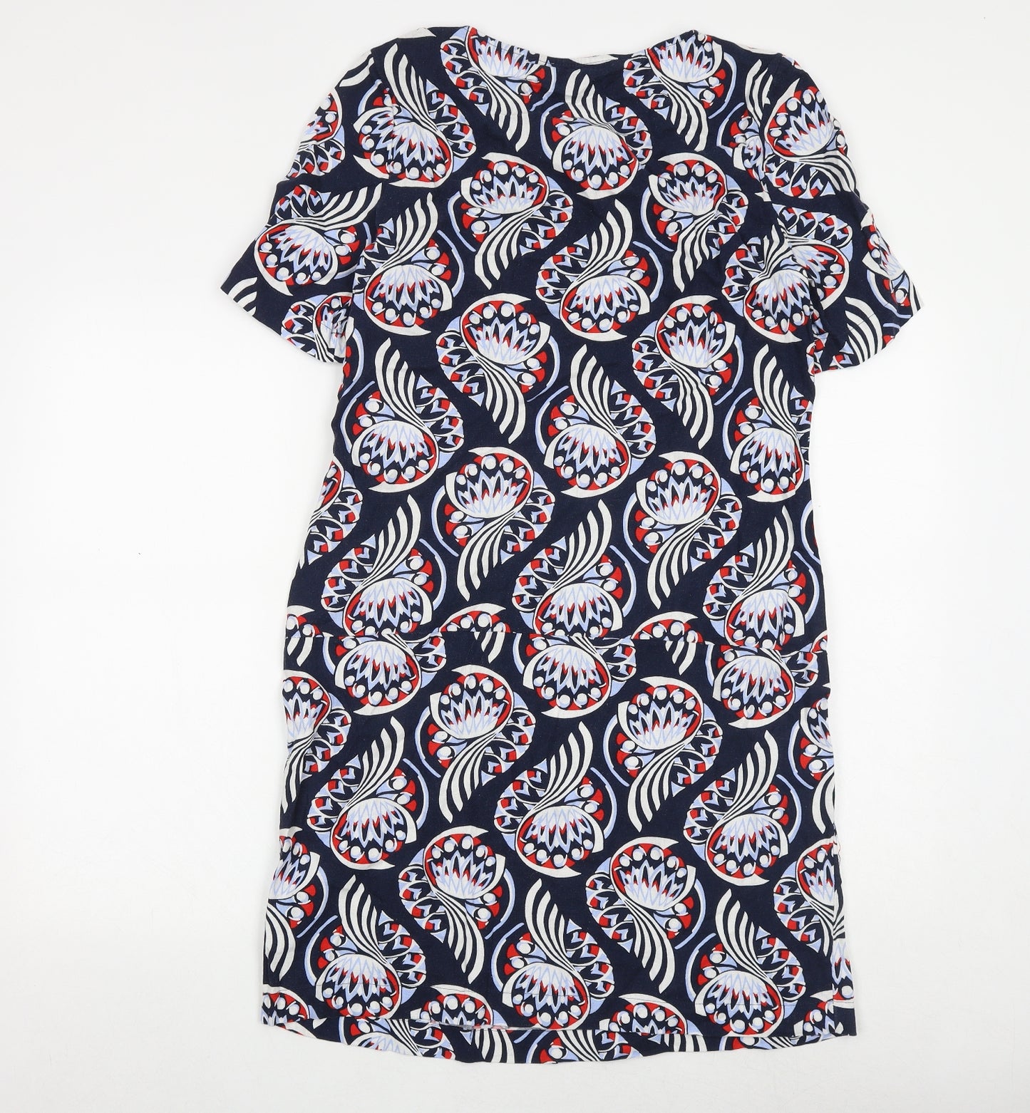 Marks and Spencer Womens Blue Geometric Flax Shift Size 12 Round Neck Pullover