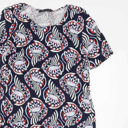 Marks and Spencer Womens Blue Geometric Flax Shift Size 12 Round Neck Pullover